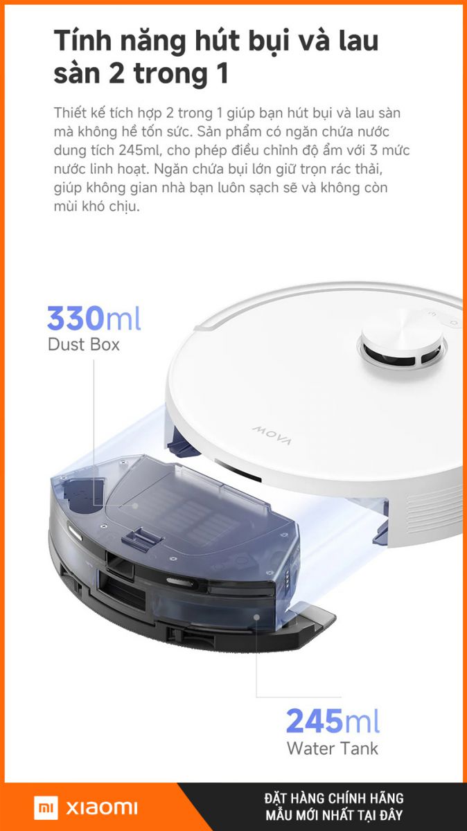 Mova E20s Pro Plus Trắng - Robot Hút Bụi Lau Nhà