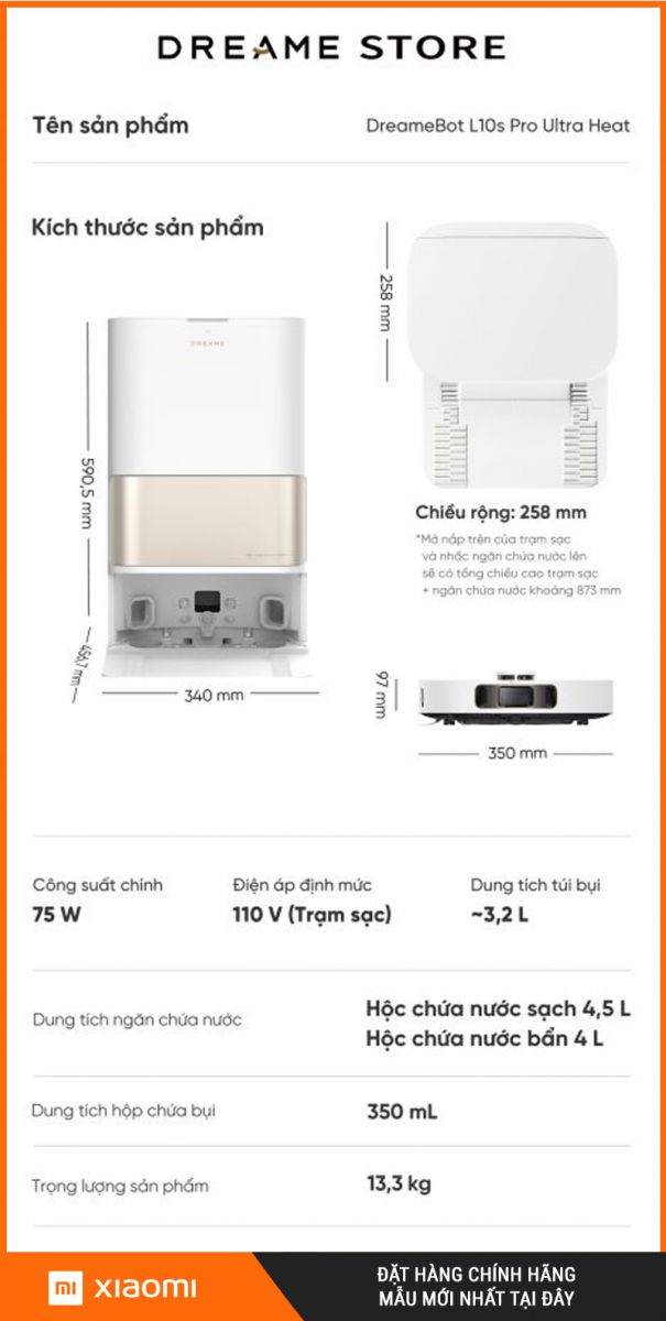 Dreame L10s Ultra Heat Trắng- Robot hút bụi lau nhà