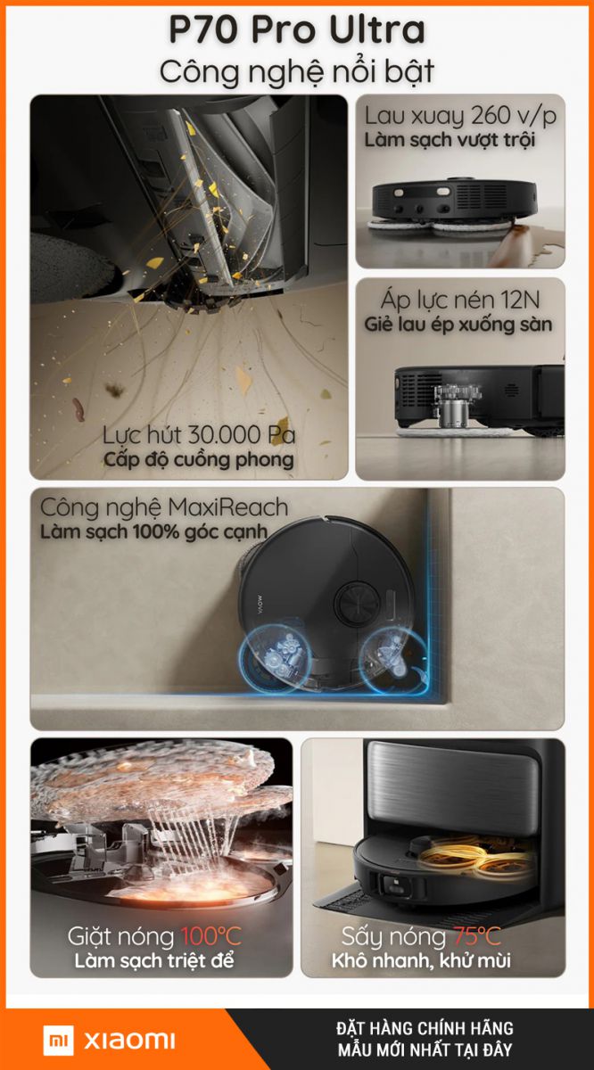 Mova P70 Pro Ultra Đen - Robot hút bụi lau nhà