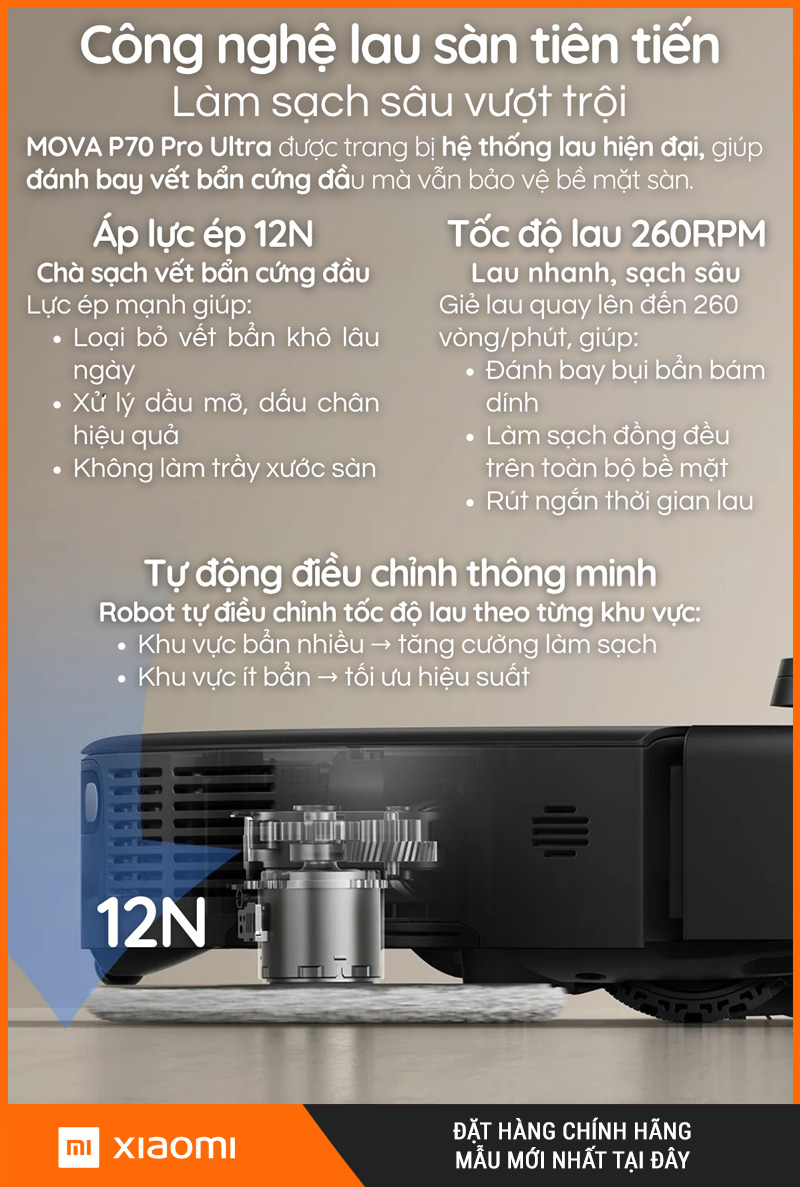 Mova P70 Pro Ultra Đen - Robot hút bụi lau nhà
