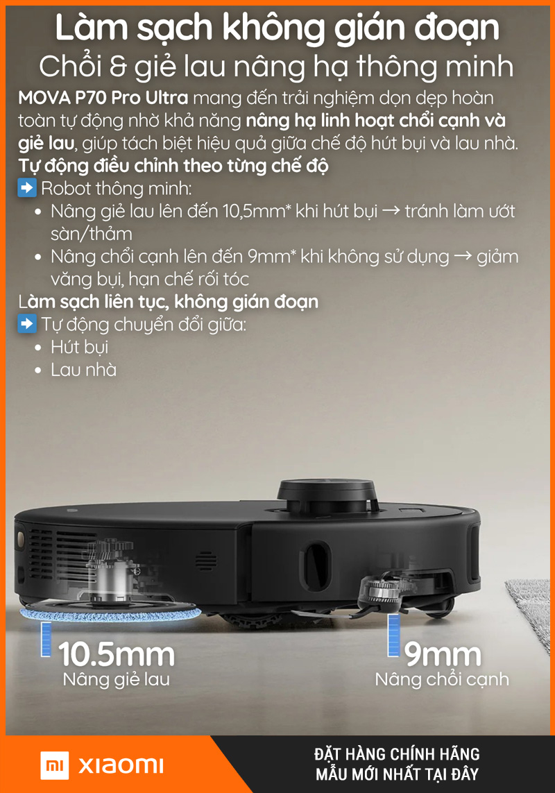Mova P70 Pro Ultra Đen - Robot hút bụi lau nhà