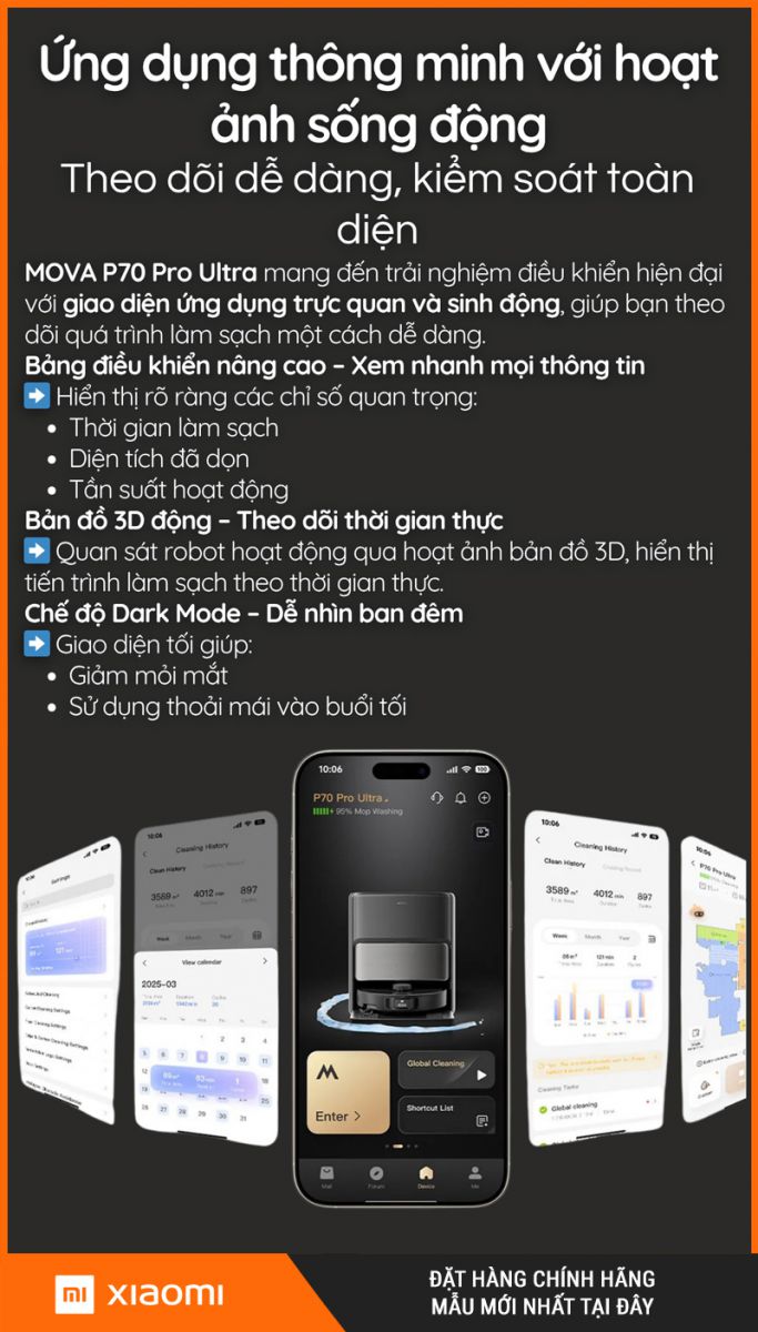 Mova P70 Pro Ultra Đen - Robot hút bụi lau nhà