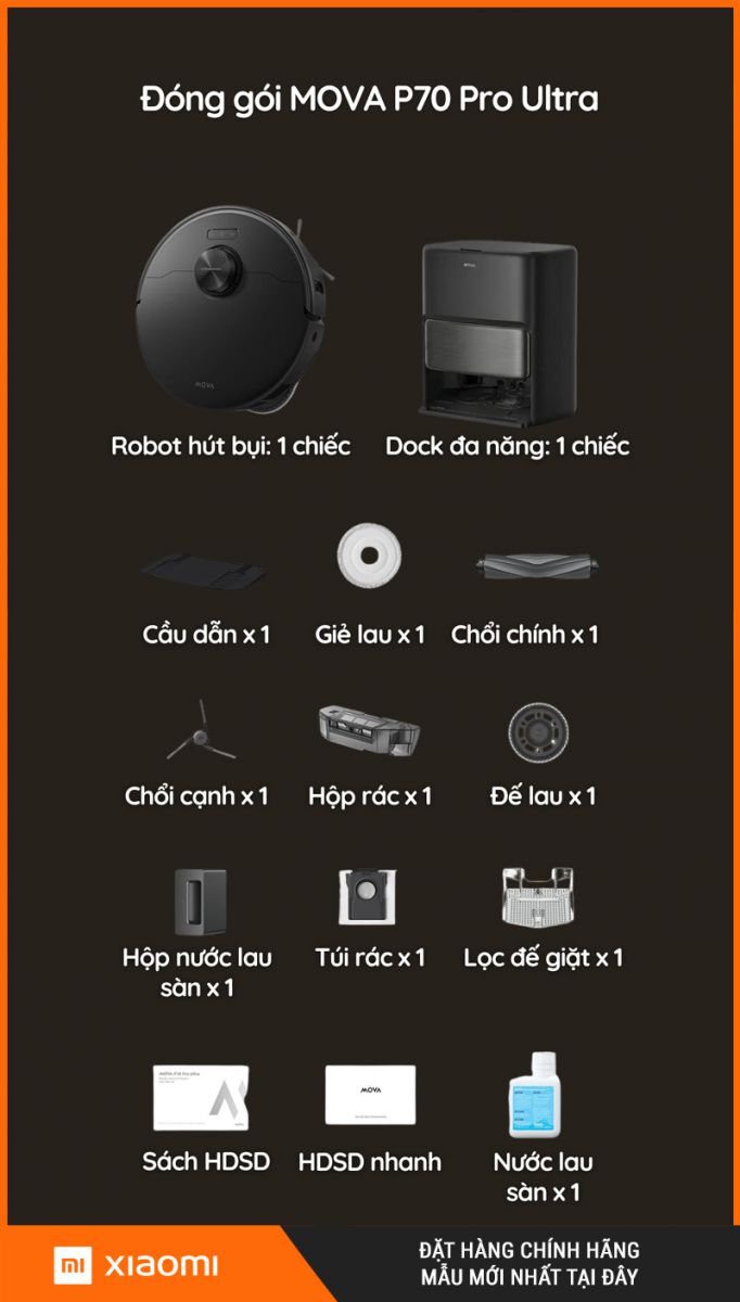 Mova P70 Pro Ultra Đen - Robot hút bụi lau nhà
