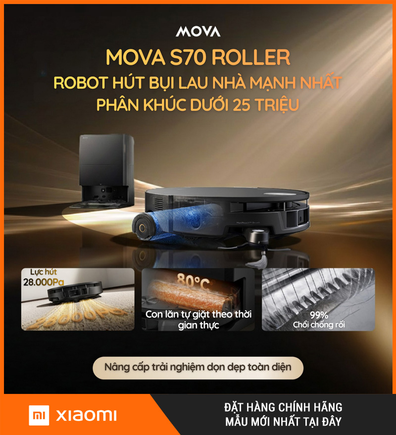 Mova S70 Roller Trắng/Đen - Robot hút bụi lau nhà