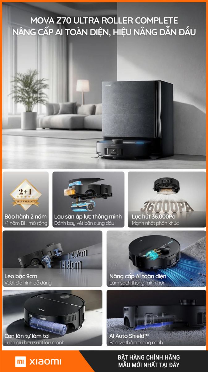 Mova Z70 Ultra Roller Complete Đen - Robot hút bụi lau nhà