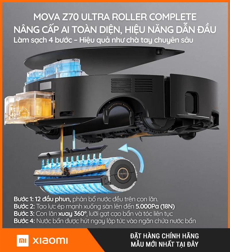 Mova Z70 Ultra Roller Complete Đen - Robot hút bụi lau nhà